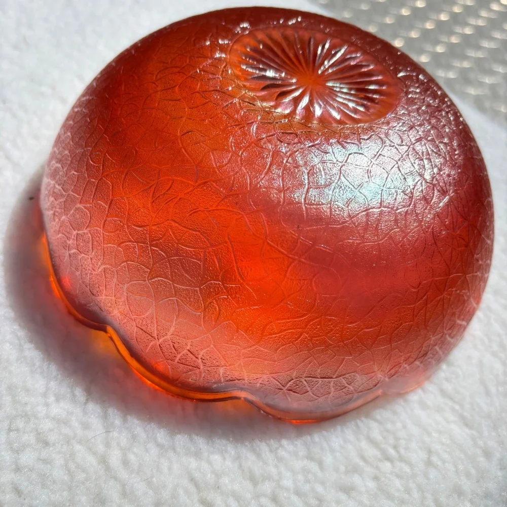 Jeannette Glass Carnival Bowl Marigold Crackle Scalloped Edge Vintage 7‎ inch